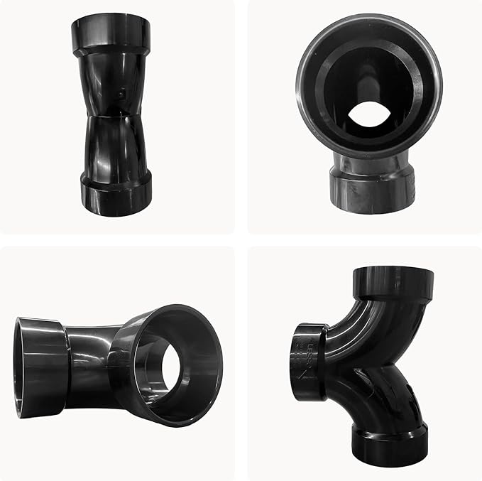 Lesso 2'' Double Degree 90 ELBOW Straight Tee ABS pipe fittings Black - Vintage DIY Industrial Shelving, Industrial Decoration, Furniture DIY 2 Inch