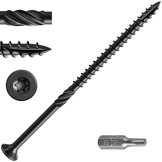 #14 * 8" Black Deck Screws, (18pcs) 1 lbs.Exterior Wood Screws, Rust Resistant Epoxy Coated, Bronze, T20 Star Bit