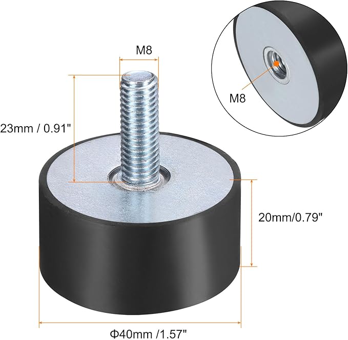 uxcell 4pcs M8x23mm Rubber Isolator Mounts with Studs 40x20mm Male Female Vibration Shock Absorber Zinc Plated Cylindrical Thread Mounts Anti Vibration Isolators with 4pcs M8 Lock Nuts