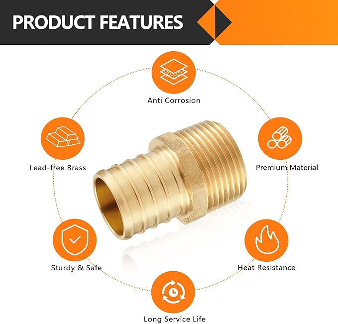 10-Pack HeSun PEX Fittings, 3/4" PEX x 1/2" Male NPT, Brass Crimp Male Adapter Fitting for ASTM F1807(PEX1807027)