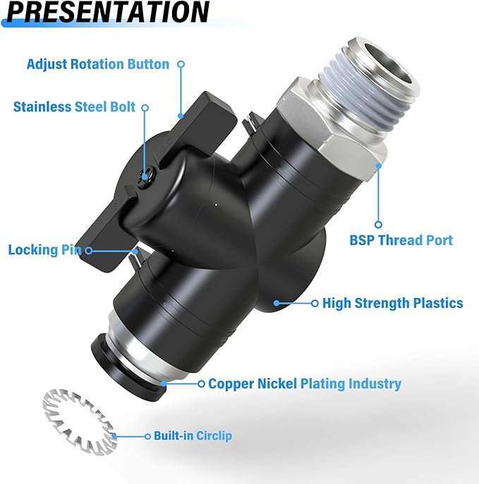 TAILONZ PNEUMATIC 1/4 Inch Tube OD x 1/4 Inch NPT Thread Ball Valve Air Flow Control Valve Push to Connect Fitting BVC-1/4-N2（Pack of 1）