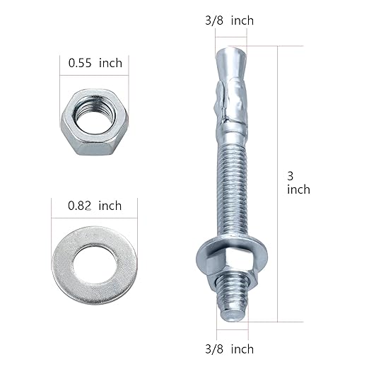 Wedge Anchors Zinc Plated Heavy Duty Fastener for Concrete (36, 3/8" x 3")