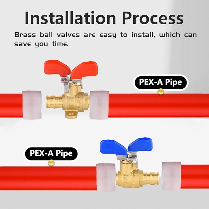 8 Pack Foskan PEX-A Expansion Drop Ear Ball Valve, 3/4" Full Port Shut-off Valve with Blue or Red Butterfly Handle for PEX-A Pipe Connection