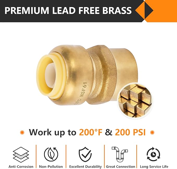 HeSun 20-Pack Pushfit Female Adapter, 3/4" FNPT x 3/4" Push to Connect Plumbing Fittings with Disconnect Clip, Brass Push-fit Fittings for PEX, Copper, CPVC, PE-RT Pipes