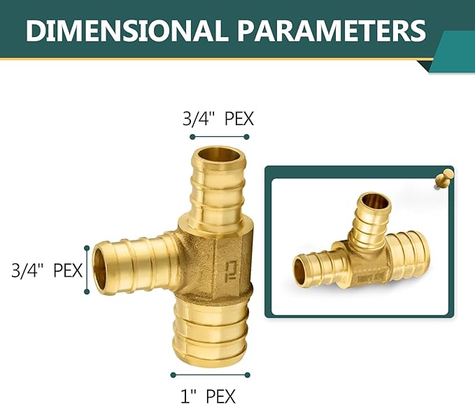 20-Pack PEX Fittings Niikappu 1"x3/4"x3/4" Pex Tee, Brass Crimp Pipe Fittings for PEX Pipes, ASTM F1807