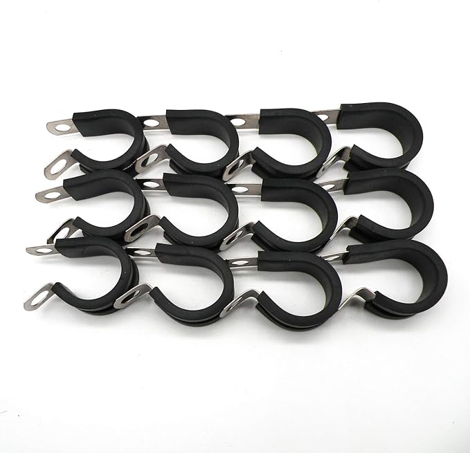 3/16" Cable Clamp Stainless Steel Rubber Cushioned Insulated Metal Clamp, Tube Holder for Tube, Pipe or Wire Cord Installation (12 Pack)