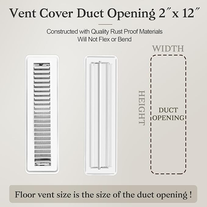 12 PCS Floor Vents Floor Registers 2x12 inch, Heavy Duty Metal Heat Air Vent Covers 2 X 12 with Rust Proof Finish for Home Office Wall Floor Registers Grilles & Vents (12, White, 2x12 Inches)