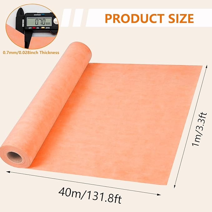 432 SQ FT Waterproofing Membrane for Bathroom Shower, 27.6mil, 3' 3" x 131.8FT Tile Flooring Underlayment Roll Under Ceramics, Natural Stone Tiles and LVT for Shower Wall, Bathroom Floors