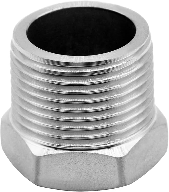 Stainless Steel 3/4" Male NPT to 1/4" Female NPT Reducer Hex Bushing Pipe Fitting Adapter (pack of 5)