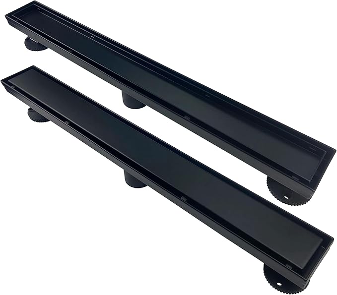 24 Inch Linear Shower Drain Black Floor Drain with Removable SUS304 Stainless Steel CUPC Certificate and 2-in-1 Tile Insert Grate Cover