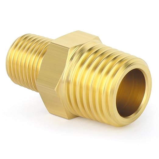 TAISHER 5PCS Brass Pipe Fitting, Reducer Adapter, Hex Nipple, 3/8-Inch Male Pipe x 1/4-Inch Male Pipe