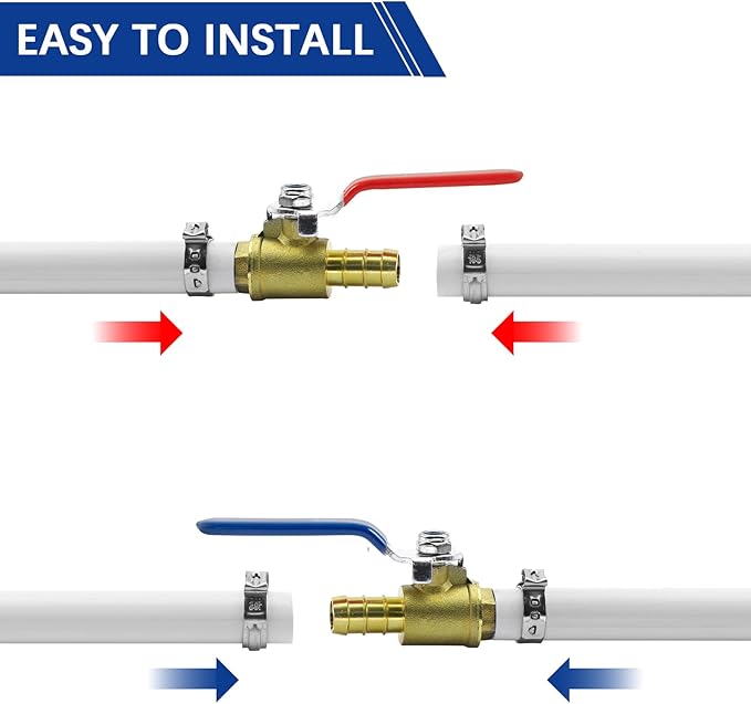 3/8 Inch PEX Ball Valves,4 Pcs PEX Brass Full Port Shut Off Ball Valve, Brass Full Port Quarter Turn Crimp Pex Valves for Hot and Cold Water