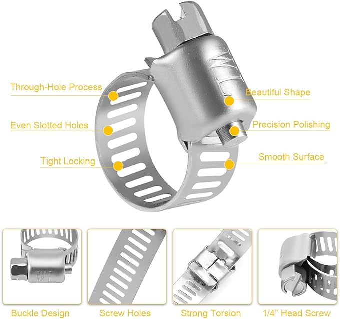 WINL Stainless Steel Hose Clamps 1/2'' - 24PK Size 4 Worm Gear Drive Hose Clamps Small Clamping Range 1/4 Inch to 5/8 Inch (6mm-16mm) for Automotive Fuel Line,1/4 Inch,1/2 Inch