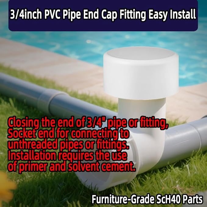 20Pack 3/4inch PVC Pipe End Cap Fitting,Schedule 40,3/4" PVC Pipe End Cap Plug Adapter for Cold Water Supply Lines,DIY Garden Shelf,& Garden Irrigation,White.