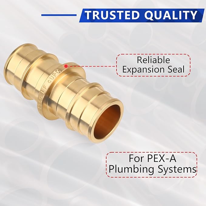 (10-Pack YVSKM) 3/4" PEX-A Straight Coupling Expansion Fitting, Lead-Free Brass Full Flow Connector, ASTM F1960 & cUPC Certified for Residential Hot & Cold Water and Radiant Heating Systems
