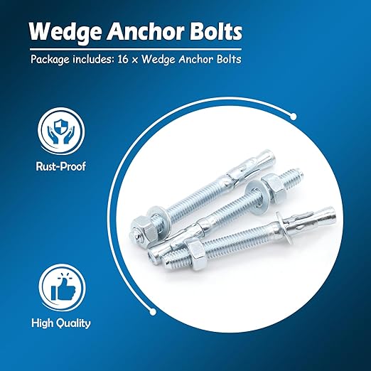 Wedge Anchor Bolts 3/4" x 5-1/2" Heavy Duty Expansion Screw for Concrete (16 Pcs)