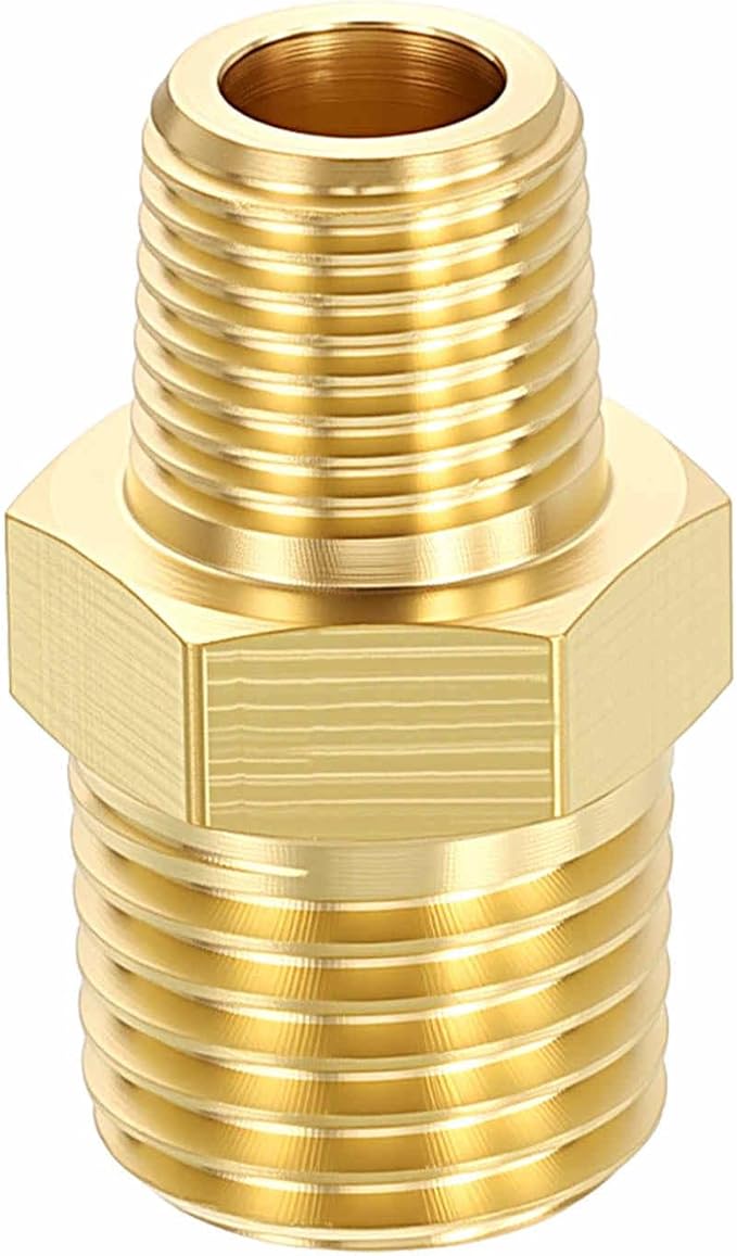 1 Pack Brass Pipe Fittings, 1/4" Male NPT to 1/8" Male NPT Brass Hex Nipple, Male Pipe Adapter Reducer for Air, Oil, LP