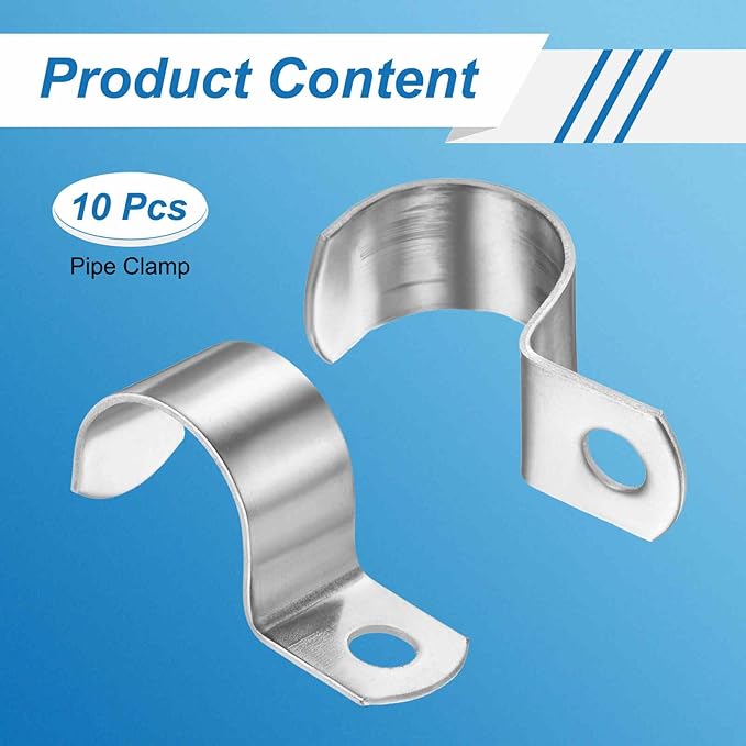 HARFINGTON 1 Inch Pipe Strap, 304 Stainless Steel Conduit Clip 10Pcs Single Hole Strap Clamp for Pipe Tube Cable Fixing (25mm, Silver)