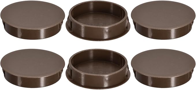 uxcell 6Pcs 45mm(1-3/4") Nylon Hole Plugs, Flush Type Panel Round Snap in Fastener Knockout Locking Plugs for Furniture Insert End Caps Panels, Brown