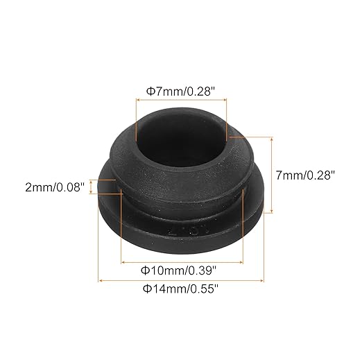 MECCANIXITY 20Pcs Snap Rubber Grommet Plug Mount Dia 10mm ID 7mm Narrow Groove Width 2mm Seal Anti-Scratch for Electrical Box Cable Pipes Black