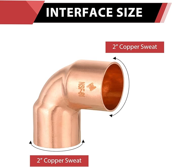 EFIELD 2" C X C Short Radius Copper 90 Degree Elbow, LF Copper Plumbing Fittings with Sweat Solder Connection,(COPPER078)