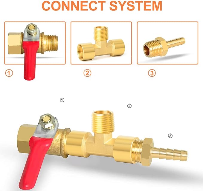 GASHER 2PCS Metals Brass Pipe Fitting Barstock Male Branch Tee T Adapter 1/2" NPT Female x 1/2" NPT Female x 1/2" NPT Male