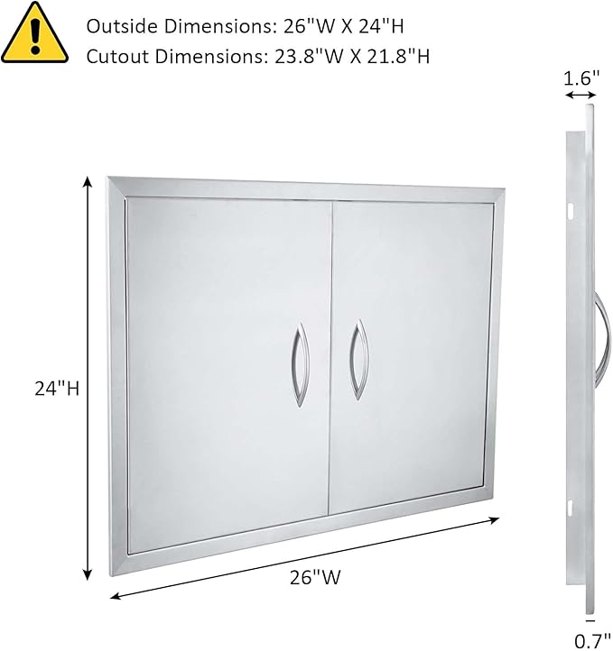 JIE JIN 26" W X 24" H Outdoor Kitchen Doors Double Doors Thickened 304 Brushed Stainless Steel BBQ Access Door BBQ Island Doors Outdoor Kitchen Accessories Door for Outdoor Kitchen BBQ Island