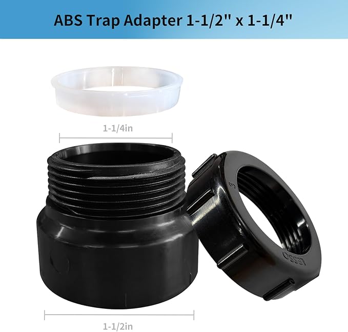 LESSO ABS Trap Adapter, 1-1/2 x 1-1/4 Inch ABS Female Pipe Fitting, SCH40 White