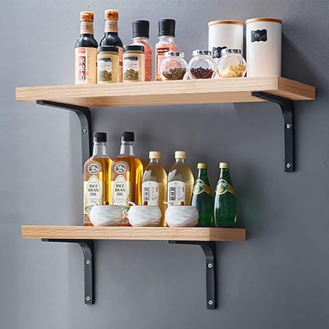 SAYAYO Wall Shelf Brackets Black, 6 x 5 Inch Iron Metal Shelf Brackets L Shaped Corner Support Brackets for DIY Floating Shelf, 4 PCS