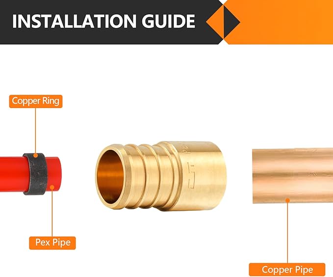 50-Pack HeSun PEX Fittings, 3/4" PEX x 1/2" Female Sweat Adapter (Over Copper Tube), Brass Crimp Fitting for ASTM F1807(PEX1807133-50)