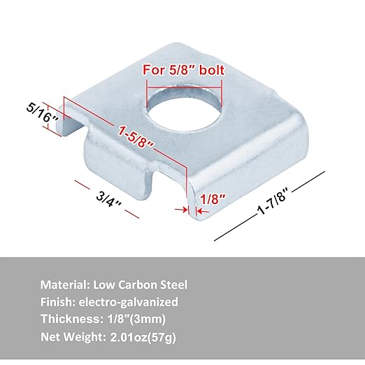 Square Saddle Washer Plate for 1-5/8" Strut Channel Accept 5/8" Bolt, 20 Pack