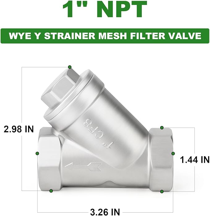 TAISHER 1PCS 304 Stainless Steel 1" NPT Female WYE Y Strainer Mesh Filter Valve CF8 WOG 800