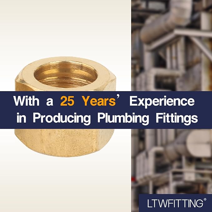 LTWFITTING 1/2-Inch Brass Compression Nut,Brass Compression Fitting(Pack of 25)