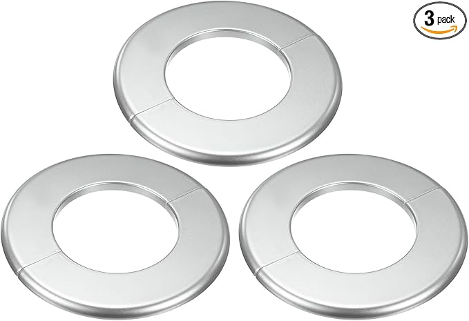3-Pack Wall Split Flange, ABS Round Self-Adhesive Escutcheon Plate Cover Buckle for 76mm/2.99 in Dia Pipe Accessories/Floor/Ceiling, Plumbing Cover Plates [Silver,6.5mm/0.26in H]