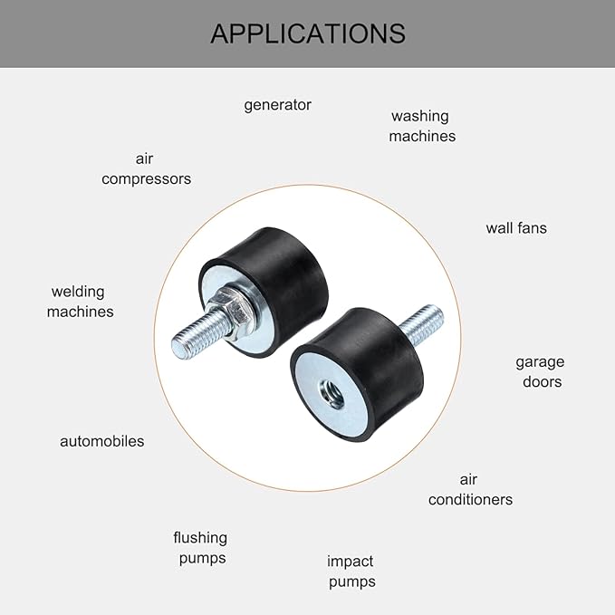 uxcell 2pcs M8x23mm Rubber Isolator Mounts with Studs 30x20mm Male Female Vibration Shock Absorber Zinc Plated Cylindrical Thread Mounts Anti Vibration Isolators with 2pcs M8 Lock Nuts