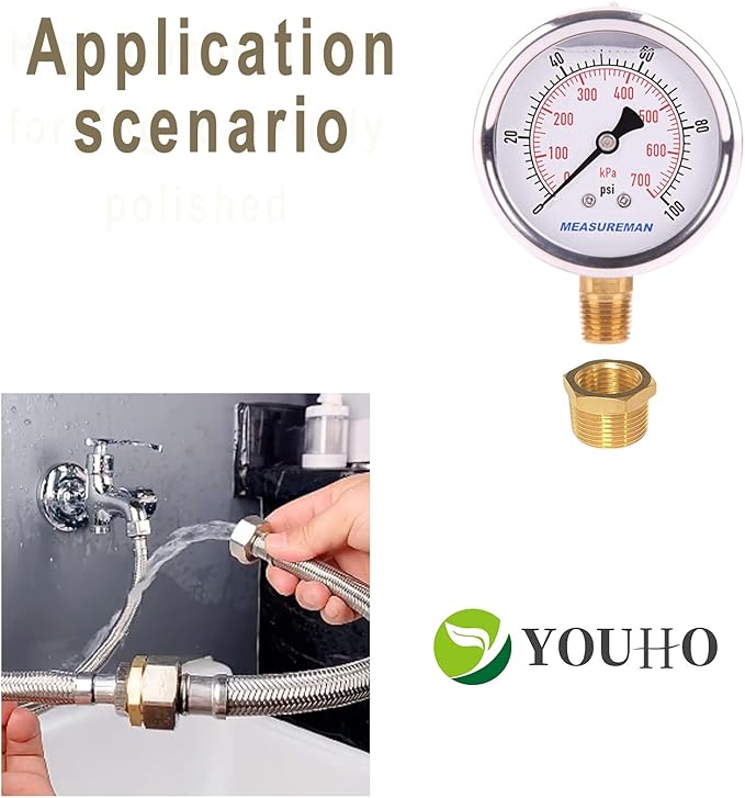 YOUHO 1/2 to 3/8 reducer Brass Threaded Pipe Fitting 1/2 NPT Male x 3/8 NPT Female Hex Bushing Adapter (Pack of5)