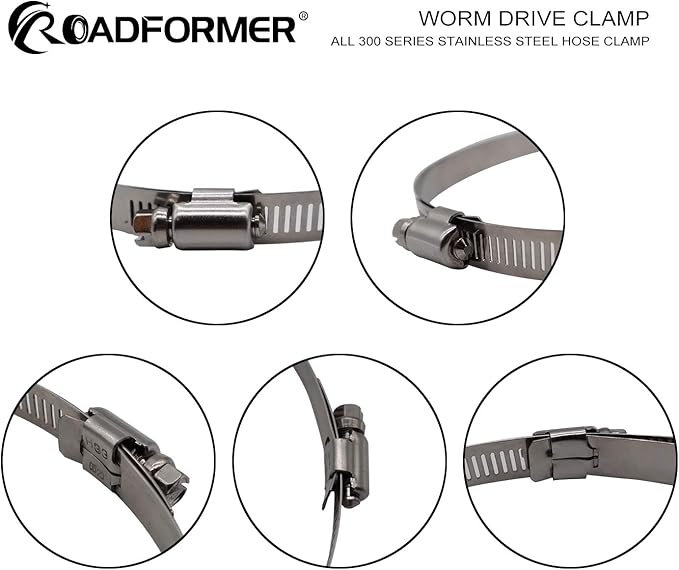 ROADFORMER 6" Worm Gear Hose Clamp - SAE 96 Size, Full Stainless Steel with 1/2" Band Width, Working Range 141mm - 165mm Hose Clamps, 5 Pack