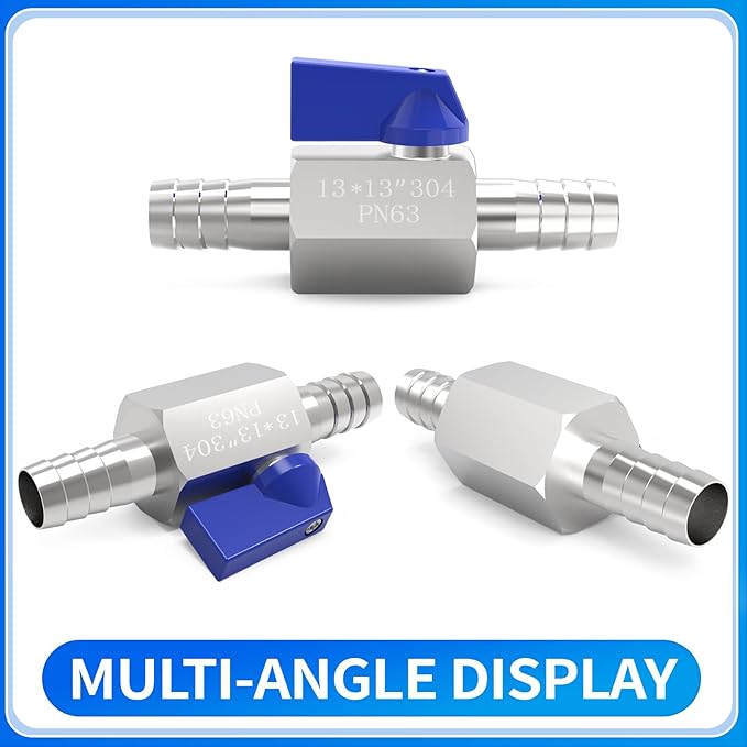 ChillWaves 304 Stainless Steel Mini Ball Valve, Shut Off Switch Ball Valve 1/2" Barb with Hose Clamp for Water、Gas、Fuel、Drip Irrigation and Aquariums(1-PACK)