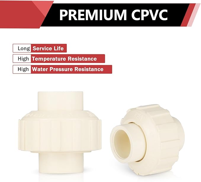 (50 Pack) EFIELD 1/2" Inch CPVC Slip Union, CTS x CTS Union Solvent Connection Fittings,(CPVC030-5-50PCS)