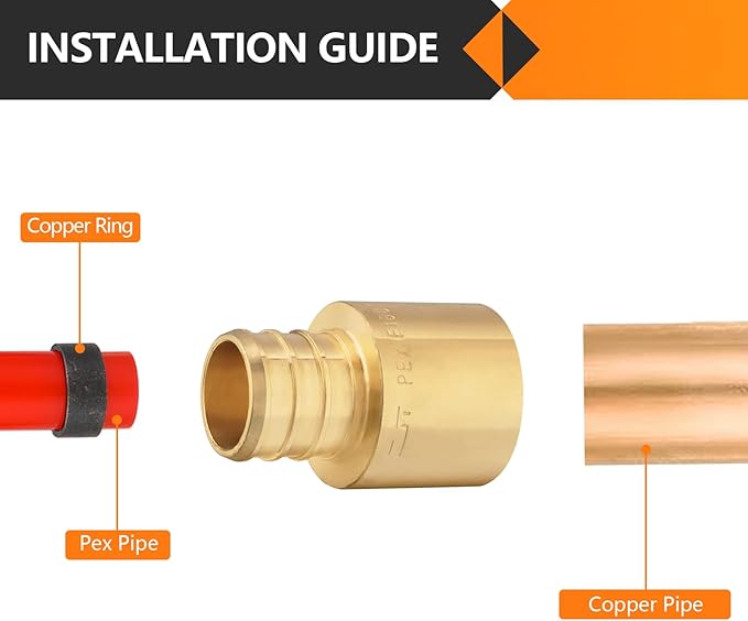 10-Pack HeSun PEX Fittings, 3/4" PEX x 3/4" Female Sweat Adapter (Over Copper Tube), Brass Crimp Fitting for ASTM F1807(PEX1807129)