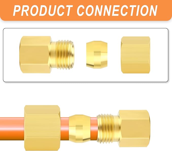GASHER 10PCS Brass Compression Union Tube Pipe Fitting Connector, 1/4" Tube OD x 1/8" NPT Female Connector