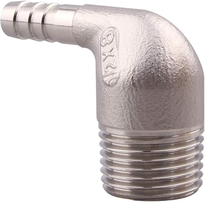 DERNORD 5/16" Hose Barb x 1/2" Male NPT Stainless Steel 90 Degree Elbow- Home Brew Pipe Fitting