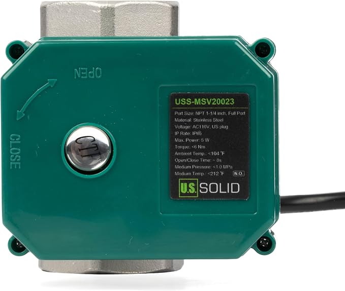 U.S. Solid 1-1/4" Motorized Ball Valve with US Plug 110VAC Stainless Steel Electrical Ball Valve,Auto Return, Normally Open
