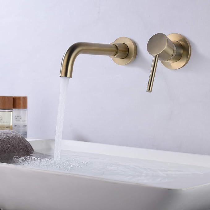 Sumerain Wall Mount Bathroom Faucet Brushed Gold,Single Handle with Brass Rough-in Valve