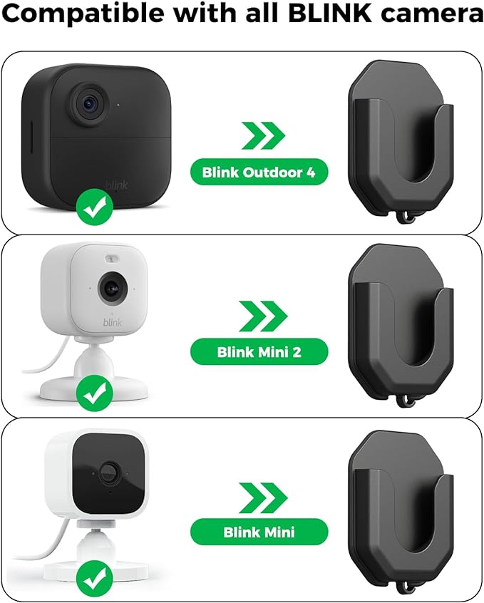 2 Pack Blink Camera No Drill No Screws Wall Mount Bracket for Blink Outdoor 4 /Blink Mini/Mini 2 /Blink Indoor Cameras, HBV Adhesive Mount(KMOUANTS Black Wall Mount for Blink Cameras)
