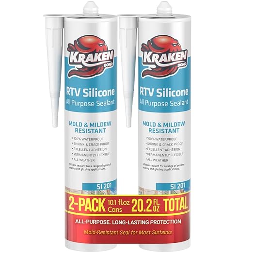 Kraken Bond Brown Silicone Sealant Waterproof% 100-10 fl oz Cartridge - RTV Silicone Caulk Kitchen and Bathroom, All Purpose, Window Caulking Sealant Outdoor, RV, Exterior Use Silicon - 2 Pack