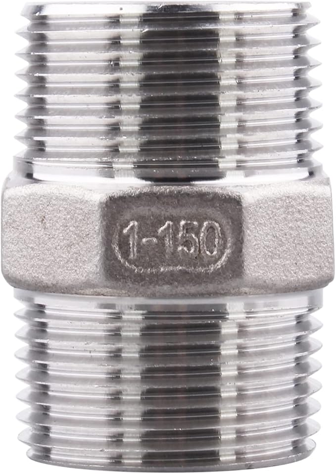 Hex Nipple 1 Inch Male NPT - DERPIPE Stainless Steel 304 Threaded Pipe Fitting for Brew Kit, Home Piping Application(Pack of 2)