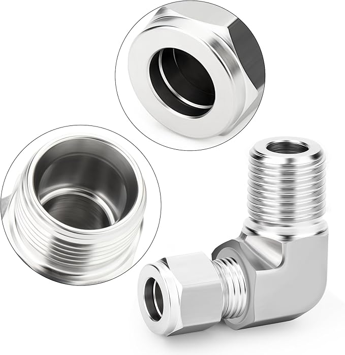 TAISHER 1PCS 316 Stainless Steel 90 Degree Compression Tube Pipe Fitting Connector, 1/2" Tube OD x 3/8" NPT Male Adapter