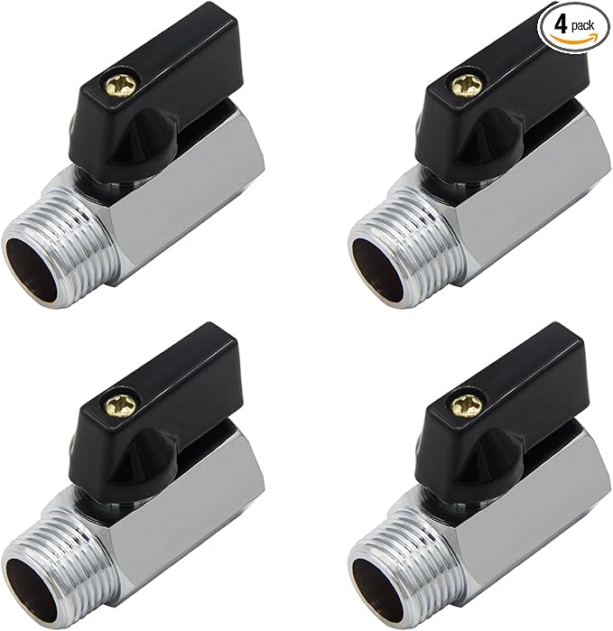 Brass Mini Ball Valve 1/8" NPT Female x Male Thread Shut Off Valve Chrome Plated (Pack of 4)