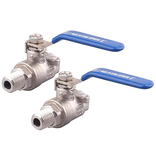 DERNORD 2 Pack Full Port Ball Valve 3/8 Inch - Male x Female Stainless Steel 304 Heavy Duty for Water, Oil, and Gas, 1000WOG